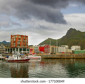 SVOLVAER, NORWAY - AUGUST 28: Picturesque Harbor In Svolvaer On August 28, 2011. Svolvaer Is One Of The Few Office Centers On The Lofoten Islands In The Arctic Norwegian