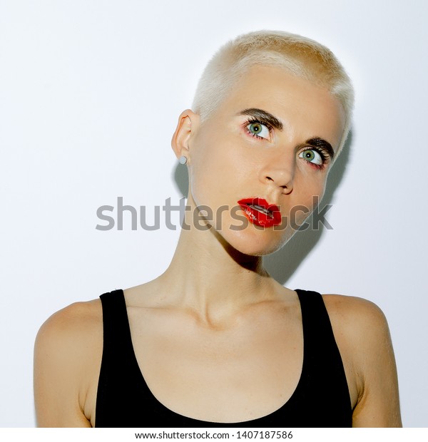 Swag Blonde Girl Trendy Short Haircut Stock Photo Edit Now