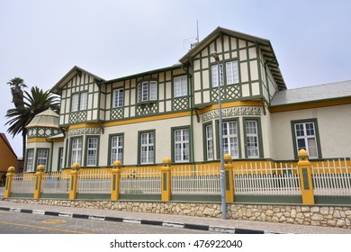 SWAKOPMUND, NAMIBIA - JAN 31, 2016: Typical German Fachwerk Architecture In Swakopmund. City Was Founded In 1892 As The Main Harbour Of German South West Africa. 