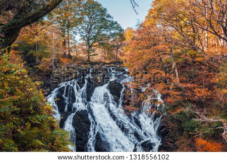 Swallow Falls at autumn. The most popular waterfall in North Wales, UK