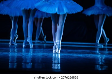 Swan Lake ballet. Closeup of ballerinas dancing
