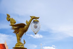Swan Sculpture In Thai Art Decorated At The Top Of Street Lamp Poles In Thailand