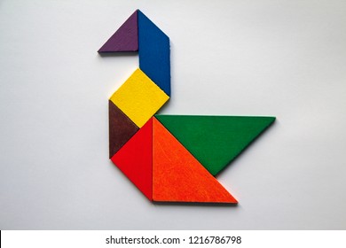 Swan Shape Made With Colorful Wooden  Tangram Pieces