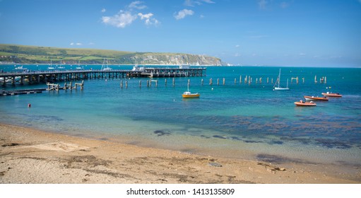 Swanage Piers Old And New, Dorset, England