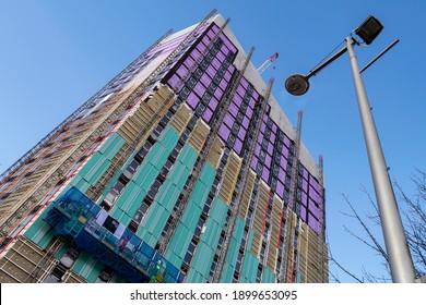 Swansea, UK - January 21, 2021: Construction Of Mariner Street Scheme Opposite Swansea Station. The New Building Is A £50m Student Housing Project That Will House 780 Students In September, 2021.