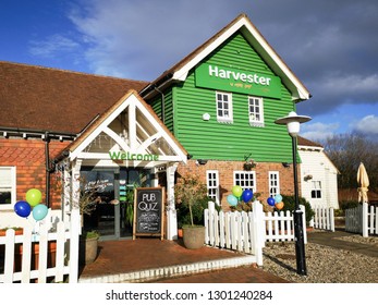 Swansea, UK: January 28, 2019: Harvester Restaurants Are A Family Farmhouse-style Restaurant Chain With Over 230 Outlets In The United Kingdom.