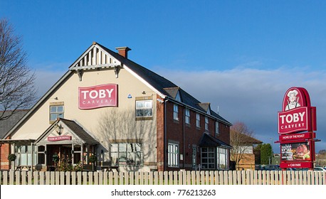 Swansea, UK: September 19, 2017: Front view of a Toby Carvery restaurant. Toby Carvery are a chain brand of over 150 restaurants established for over 30 years. Home of the Roast is their slogan. 