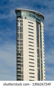 SWANSEA, WALES - OCTOBER 2018: The  Tower At Meridian Quay In Swansea Dominates The City's Skyline.