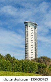 SWANSEA, WALES - OCTOBER 2018: The  Tower At Meridian Quay In Swansea Dominates The City's Skyline.