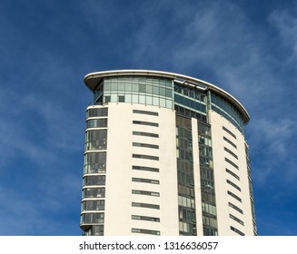 SWANSEA, WALES - OCTOBER 2018: The  Tower At Meridian Quay In Swansea Dominates The City's Skyline.