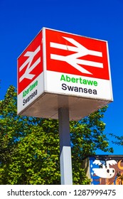 Swansea, Wales, UK , June 30, 2018 : British Rail signpost at Swansea Railway Station in the city centre