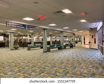 Swanton, OH / USA - April 14, 2019: Toledo Express Airport (TOL) Located 10 Miles West Of Toledo. View Of The Inside Sitting And Check-in Area Of Toledo Airport.