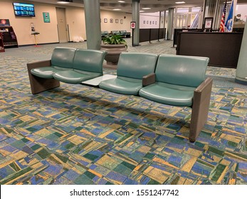 Swanton, OH / USA - April 14, 2019: Seating Area And Customs Check In Area In Toledo Express Airport.