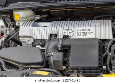 Swat, Pakistan, February 21,2022: Toyota Prius Car Engine Bay