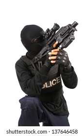 SWAT Team Officer On White Isolated Background