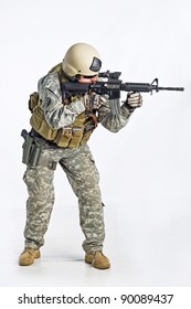 SWAT Team Officer On White Isolated Background