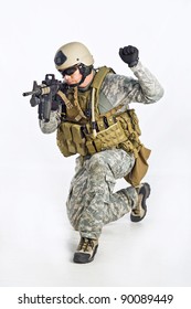 SWAT Team Officer On White Isolated Background