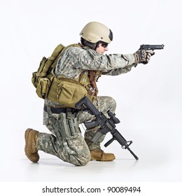 SWAT Team Officer On White Isolated Background