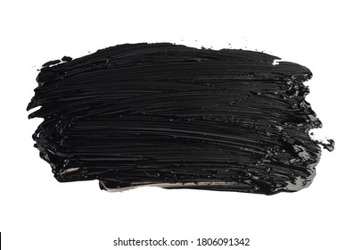 Swatch Of Black Smudged Acrylic Paint Isolated On White Background, Close Up