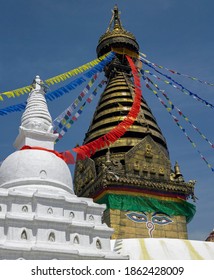 Swayambhunath Buddhist Temple In Kathmandu, Nepal. Swayambhunath Is Probably The Most Sacred Of Buddhist Pilgrimage Sites. For Tibetans And Followers Of Tibetan Buddhism, It Is Second Only To Boudha.