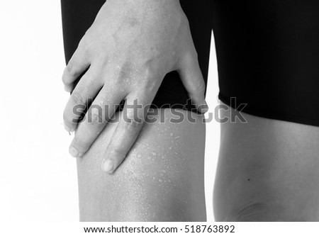 Sweat on body of woman ,exercise concept , black and white