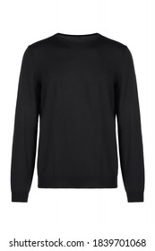 Sweatshirt Mock Up Template. Black Long Sleeved Sweater Mockup. Jumper Isolated On White Background. Black Sweater