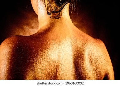 The Sweaty And Dirty Neck And Shoulder Back Of A Woman.