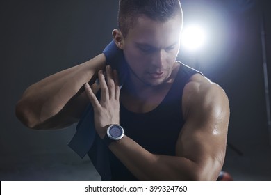 Sweaty Man During Training At The Gym