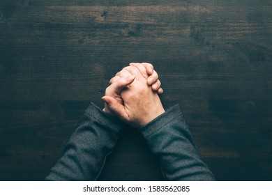 Sweaty Palms, Top View Of Female Business Person Hands During Job Interview