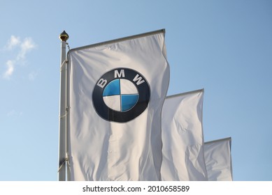 LINKÖPING, SWEDEN- 18 JULY 2021:
BMW Flags At A BMW Car Dealership.
Photo Jeppe Gustafsson