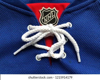 Malmö, Sweden - 27 october, 2018: close up of a NHL New York Rangers shirt