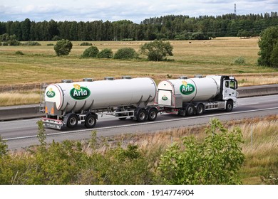 NORRKÖPING, SWEDEN- 3 JULY 2020: Truck (milk truck) from Arla in traffic on the E4 motorway.
Photo Jeppe Gustafsson