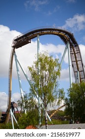 Göteborg, Sweden – 7 April 2022:  Valkiria Ride, Dive Coaster, Liseberg Amusement Park