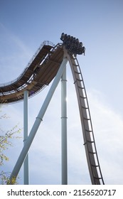 Göteborg, Sweden – 7 April 2022:  Valkiria Ride, Dive Coaster, Liseberg Amusement Park