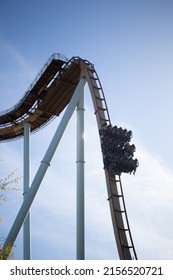 Göteborg, Sweden – 7 April 2022:  Valkiria Ride, Dive Coaster, Liseberg Amusement Park