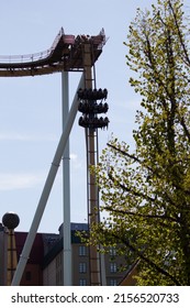 Göteborg, Sweden – 7 April 2022:  Valkiria Ride, Dive Coaster, Liseberg Amusement Park