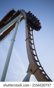 Göteborg, Sweden – 7 April 2022:  Valkiria Ride, Dive Coaster, Liseberg Amusement Park