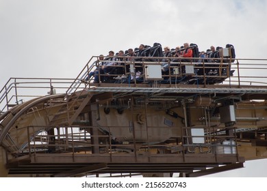 Göteborg, Sweden – 7 April 2022:  Valkiria Ride, Dive Coaster, Liseberg Amusement Park