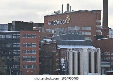 Södertälje, Sweden - February 11, 2021: Pharmaceutical Manufacturer AstraZeneca's Plant In Central Södertälje, Sweden.