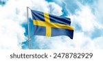 Sweden flag waving on sky background. 3D Rendering