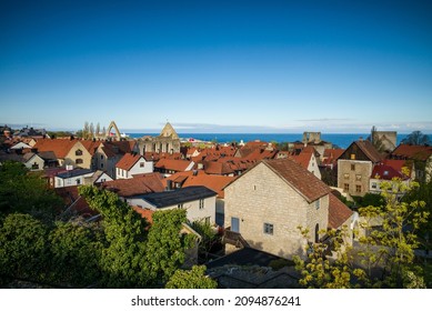 Sweden, Gotland Island, Visby, High Angle City View