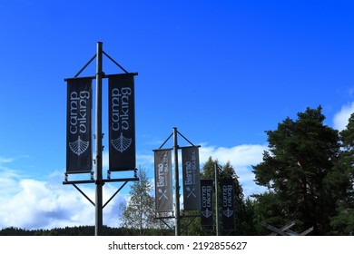 Jämtland, Sweden. July 18, 2022. Camp Viking Flags. Famous Swedish Campsite.