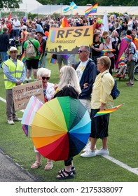 Sölvesborg, Sweden. July 5, 2022. Small Talk Between Proud Parents Before The First Ever Pride Parade In Sölvesborg Taking Off.