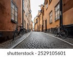 Sweden quaint cobblestone street in picturesque Gamla Stan, Stockholm