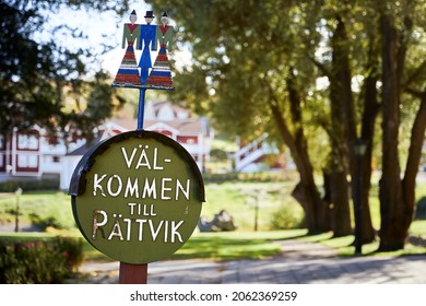 Rättvik, Sweden - Sep 19, 2018: Welcome Sign That Welcomes You To Rättvik Municipality In Dalarna County.