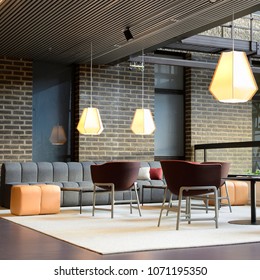 Sweden Stockholm, 06 JANUARY 2018: An Empty Lobby Interior Shot. Large Windows Letting In Light