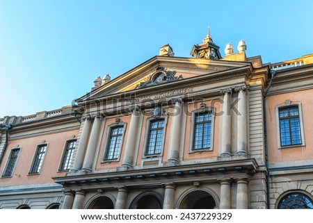 The Swedish Academy at Old Town in stockholm, an institution for the Swedish language and literature. Also responsible for assigning the Nobel Prize in Literature.