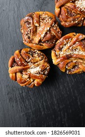 Swedish Cinnamon Bun On The Black Background