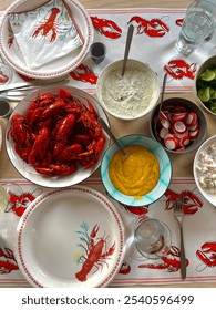 Swedish Crayfish party table setup 