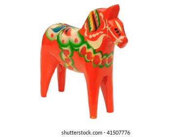 A Swedish Dalahast ( Dalecarlian Horse) Isolated On White, With Clipping Path Included